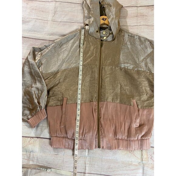 Zara Basic Women's Metaic Color Block Light Weight Full Zip Hooded Jacket - Medi - Picture 7 of 14